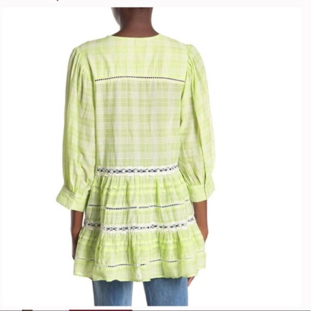 Free People Time Out Cotton Tunic Lime Combo - Picture 3 of 5
